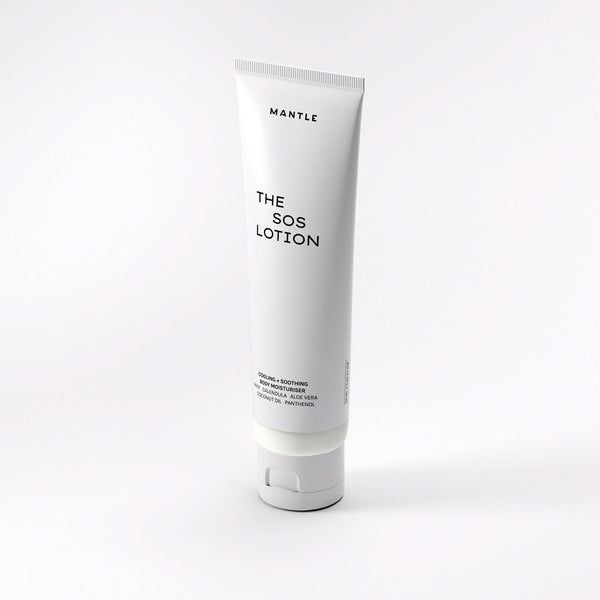 The SOS Lotion by MANTLE - a cooling + soothing body moisturiser in a white plastic tube
